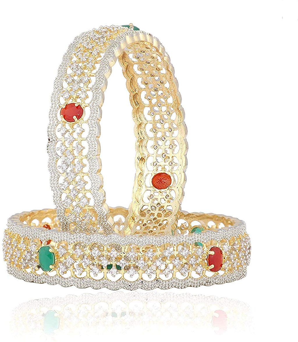 Gold-Plated Alloy American Diamond Broad Multi Bangle Set - The Pari - Distacart