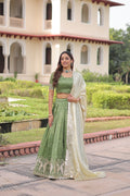 Lorenvalley Fashion Parrot Green Gold Crush with Sequins & Zari Embroidered Work Lehenga Choli with Dupatta - Distacart