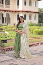 Lorenvalley Fashion Parrot Green Gold Crush with Sequins & Zari Embroidered Work Lehenga Choli with Dupatta - Distacart