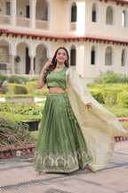 Lorenvalley Fashion Parrot Green Gold Crush with Sequins & Zari Embroidered Work Lehenga Choli with Dupatta - Distacart