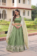 Lorenvalley Fashion Parrot Green Gold Crush with Sequins & Zari Embroidered Work Lehenga Choli with Dupatta - Distacart