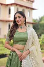 Lorenvalley Fashion Parrot Green Gold Crush with Sequins & Zari Embroidered Work Lehenga Choli with Dupatta - Distacart