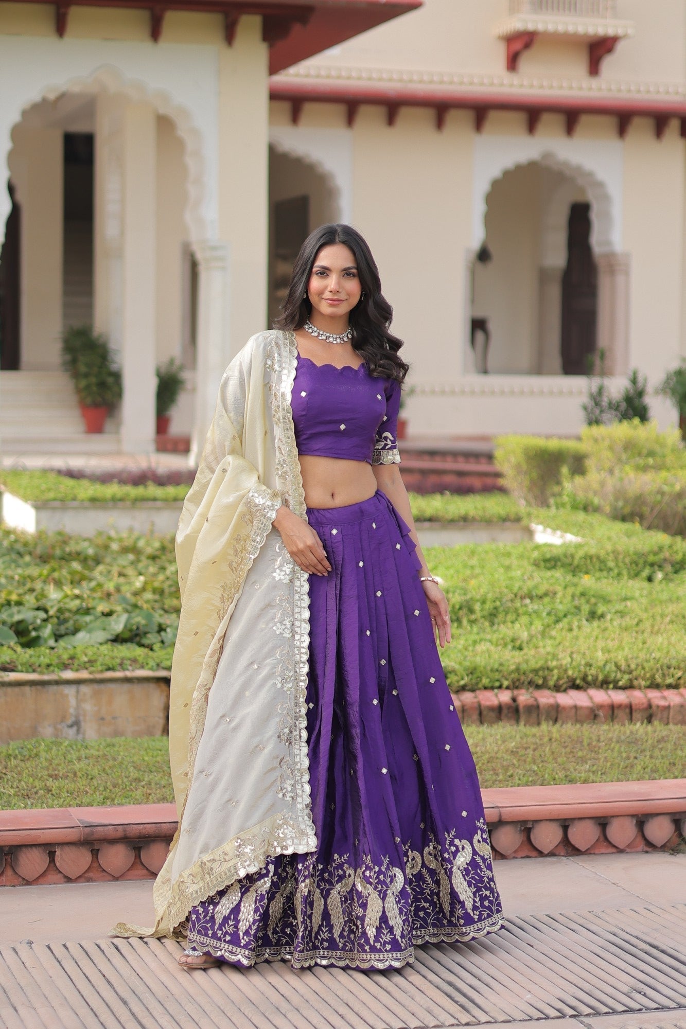 Lorenvalley Fashion Purple Gold Crush with Sequins & Zari Embroidered Work Lehenga Choli with Dupatta - Distacart