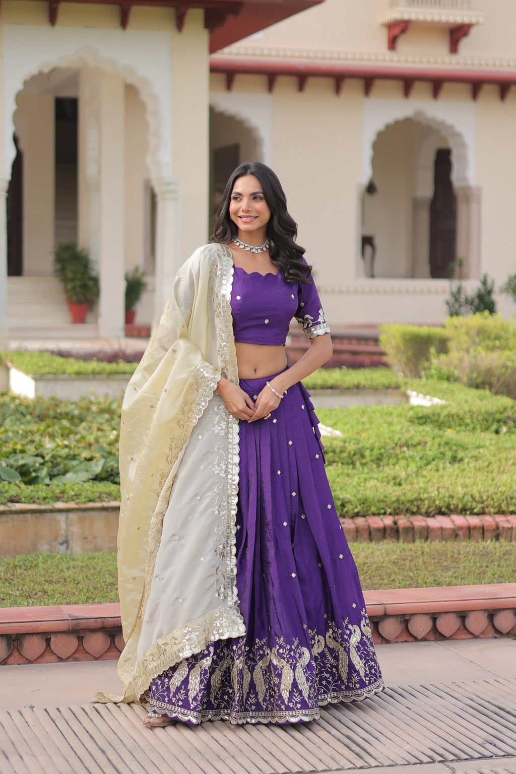 Lorenvalley Fashion Purple Gold Crush with Sequins & Zari Embroidered Work Lehenga Choli with Dupatta - Distacart