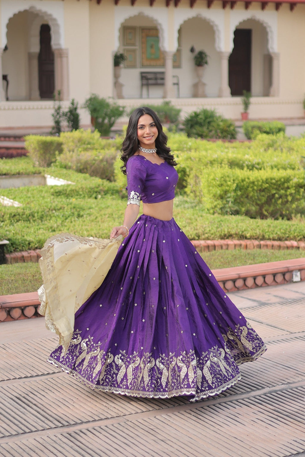 Lorenvalley Fashion Purple Gold Crush with Sequins & Zari Embroidered Work Lehenga Choli with Dupatta - Distacart