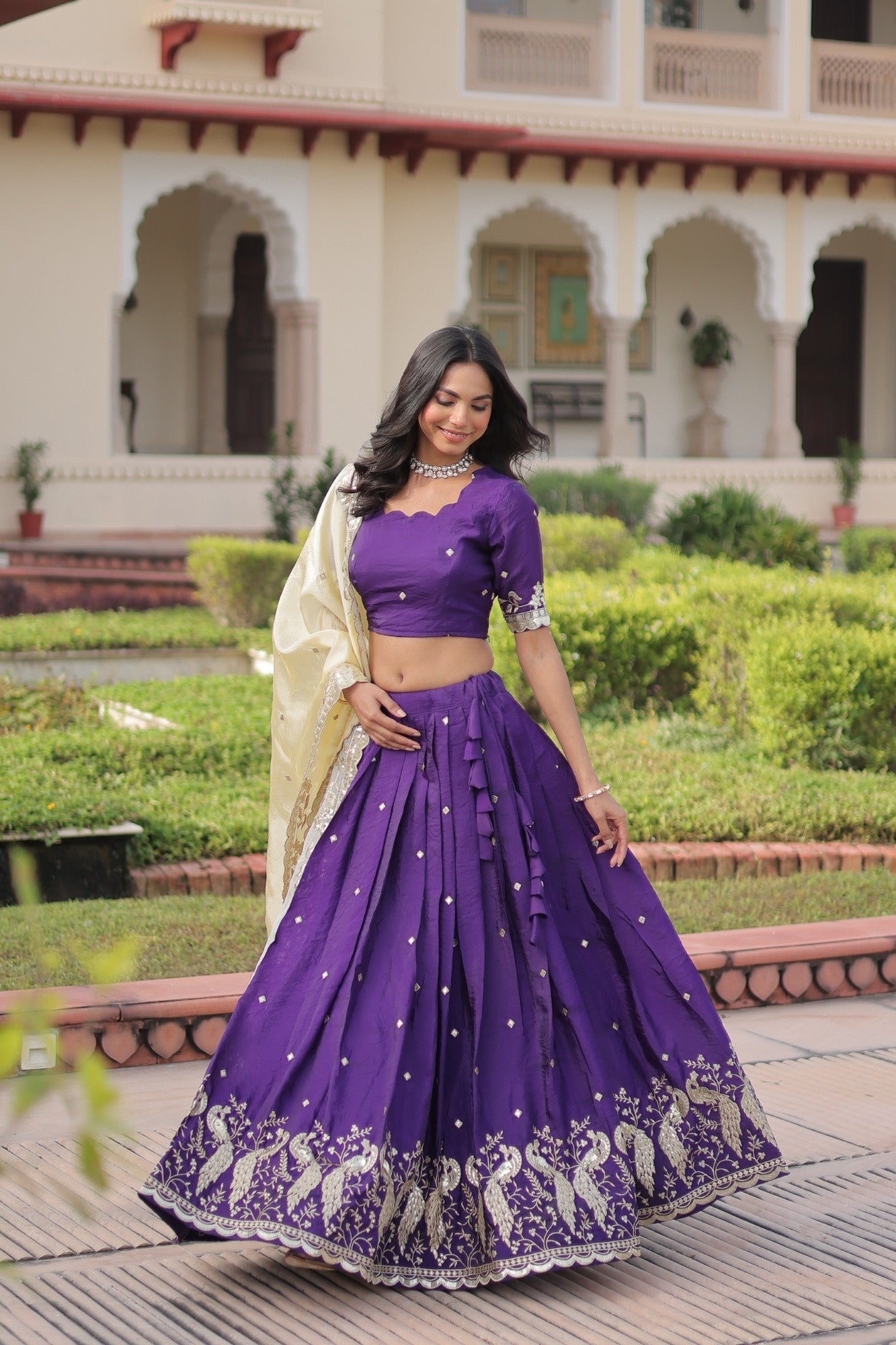 Lorenvalley Fashion Purple Gold Crush with Sequins & Zari Embroidered Work Lehenga Choli with Dupatta - Distacart