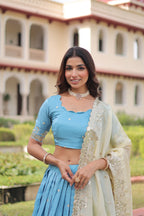 Lorenvalley Fashion Skyblue Gold Crush with Sequins & Zari Embroidered Work Lehenga Choli with Dupatta - Distacart