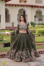 Lorenvalley Fashion Green Gold Crush With Sequins Zari And Coding Embroidered Work Lehenga Choli With Dupatta - Distacart