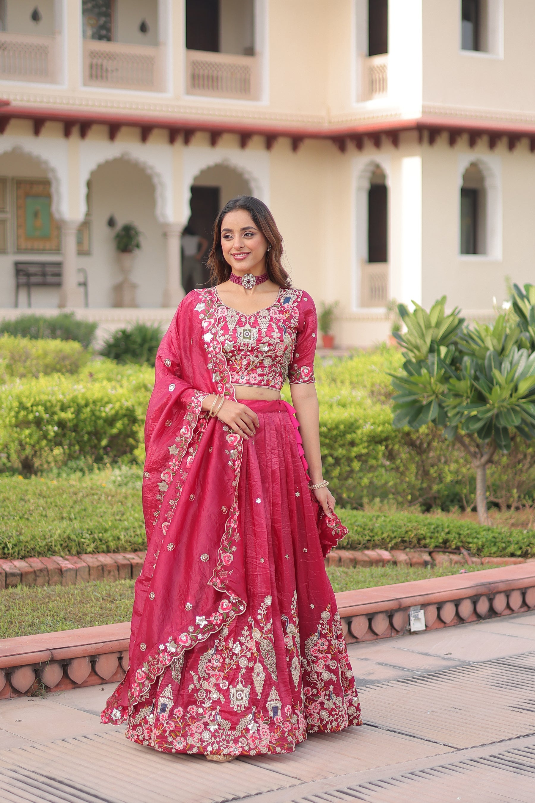 Lorenvalley Fashion Pink Gold Crush With Sequins Zari And Coding Embroidered Work Lehenga Choli With Dupatta - Distacart
