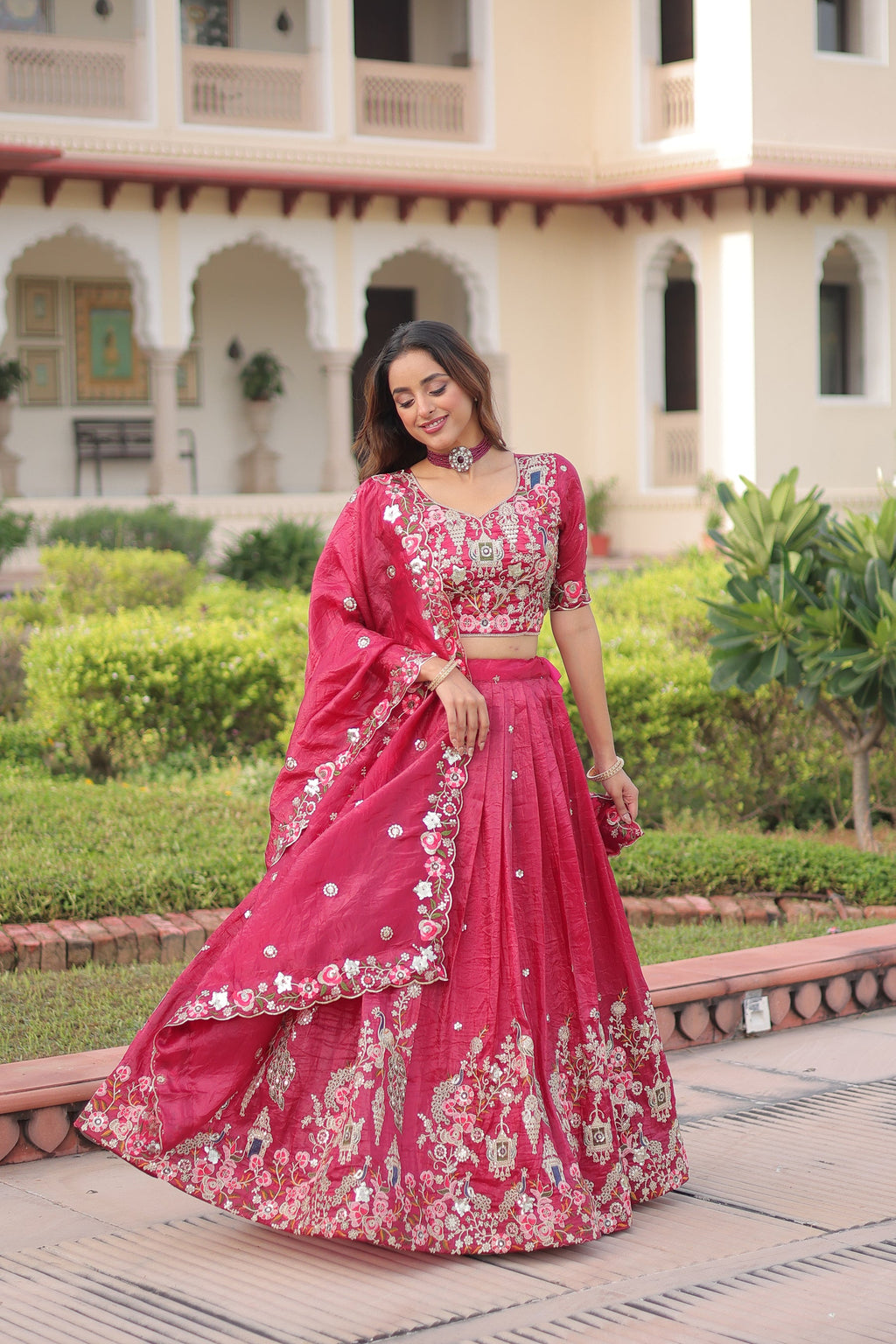 Lorenvalley Fashion Pink Gold Crush With Sequins Zari And Coding Embroidered Work Lehenga Choli With Dupatta - Distacart