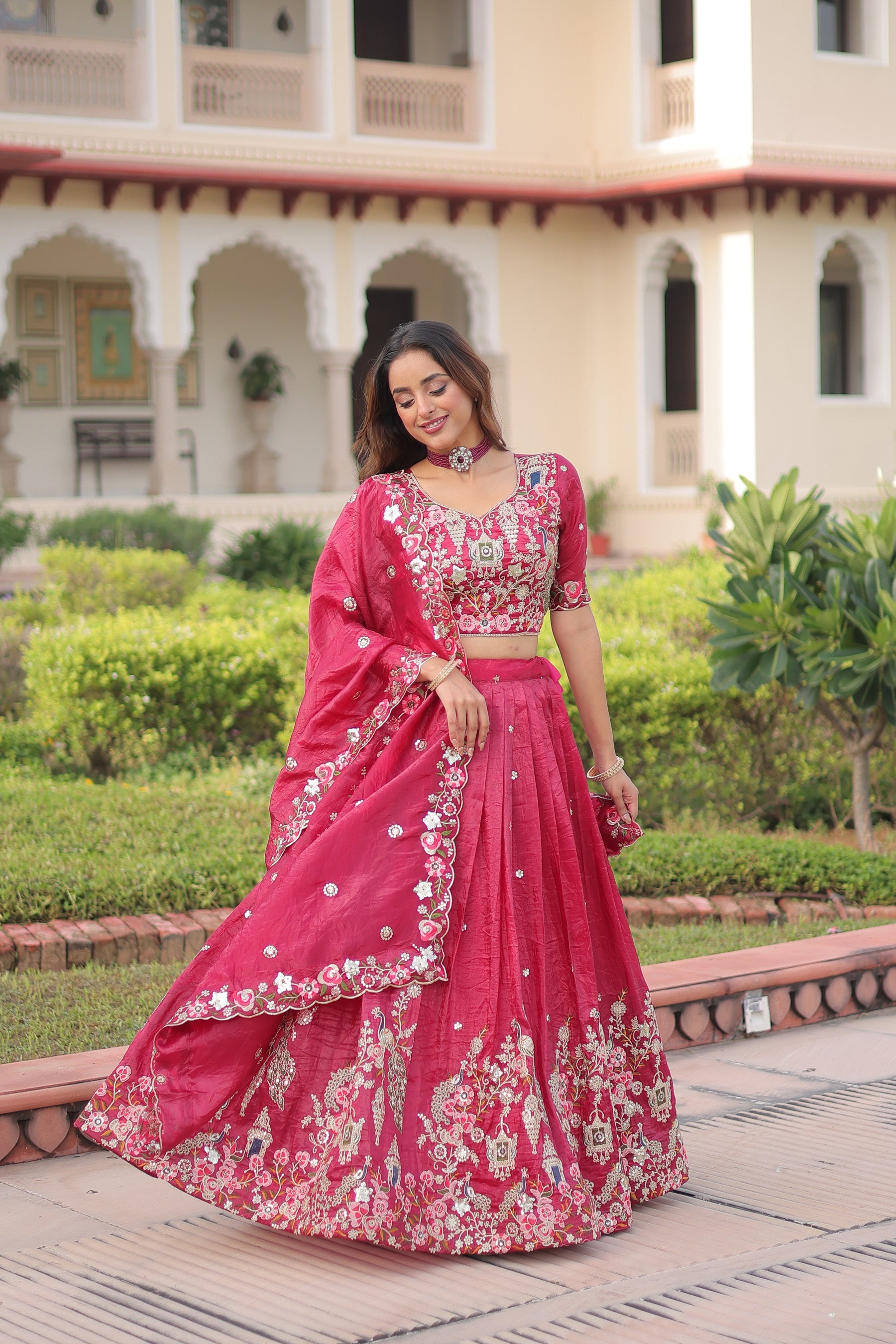 Lorenvalley Fashion Pink Gold Crush With Sequins Zari And Coding Embroidered Work Lehenga Choli With Dupatta - Distacart