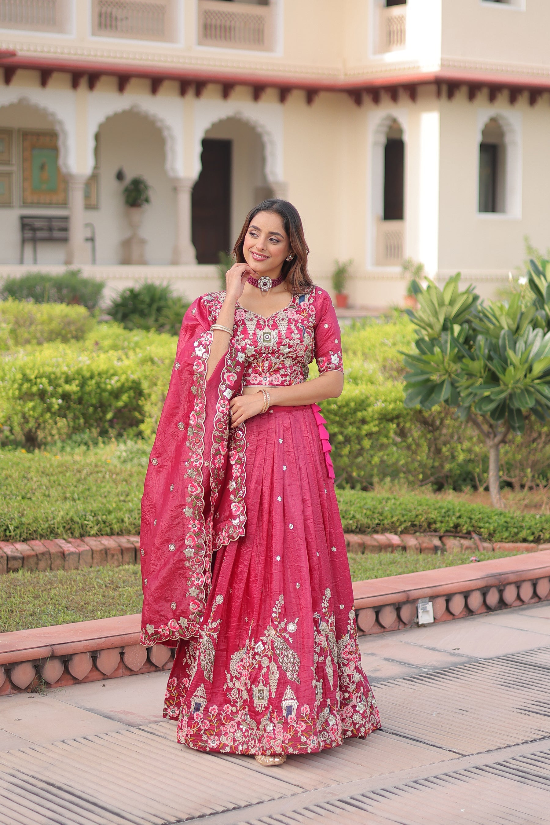 Lorenvalley Fashion Pink Gold Crush With Sequins Zari And Coding Embroidered Work Lehenga Choli With Dupatta - Distacart