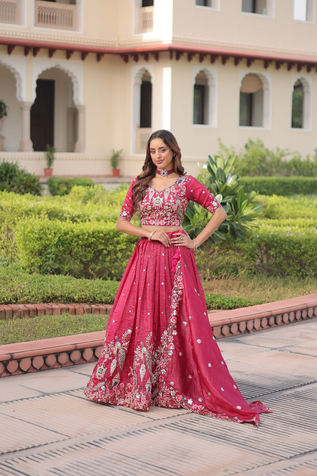 Lorenvalley Fashion Pink Gold Crush With Sequins Zari And Coding Embroidered Work Lehenga Choli With Dupatta - Distacart