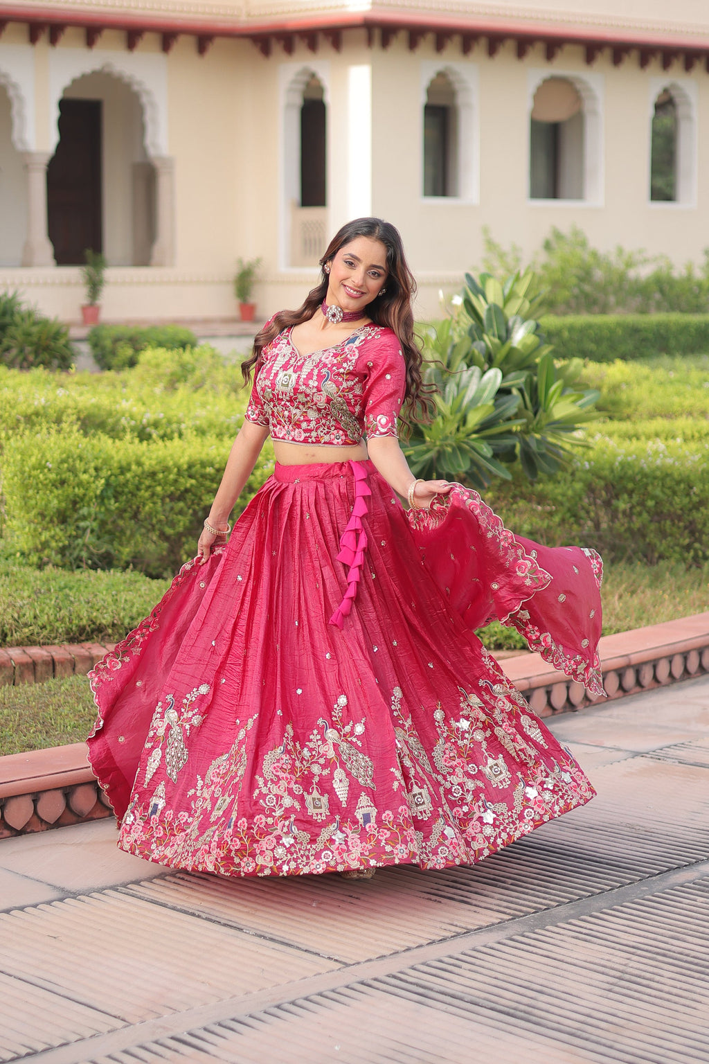 Lorenvalley Fashion Pink Gold Crush With Sequins Zari And Coding Embroidered Work Lehenga Choli With Dupatta - Distacart