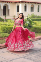 Lorenvalley Fashion Pink Gold Crush With Sequins Zari And Coding Embroidered Work Lehenga Choli With Dupatta - Distacart