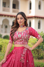Lorenvalley Fashion Pink Gold Crush With Sequins Zari And Coding Embroidered Work Lehenga Choli With Dupatta - Distacart