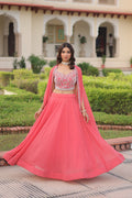 Lorenvalley Fashion Peach Faux Georgette Plain Lehenga Choli with Shrug
