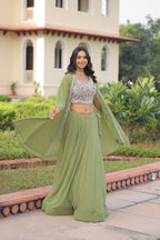Lorenvalley Fashion Pista Faux Georgette Plain Lehenga Choli with Shrug
