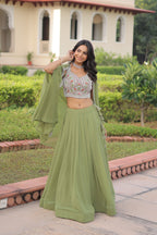 Lorenvalley Fashion Pista Faux Georgette Plain Lehenga Choli with Shrug