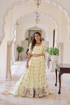 Lorenvalley Fashion Cream Vichitra Silk With Sequins & Zari & Thread Multi Embroidered work Lehenga Choli with Dupatta - Distacart