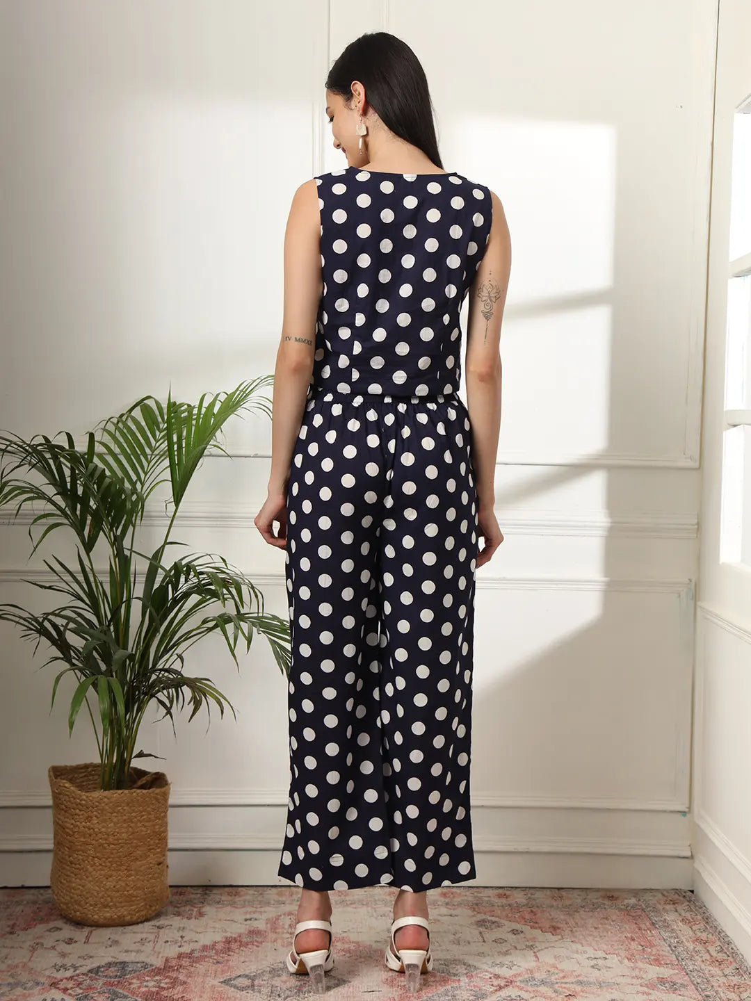 Yufta Blue Cotton Polka Dot Waistcoat Co-Ord