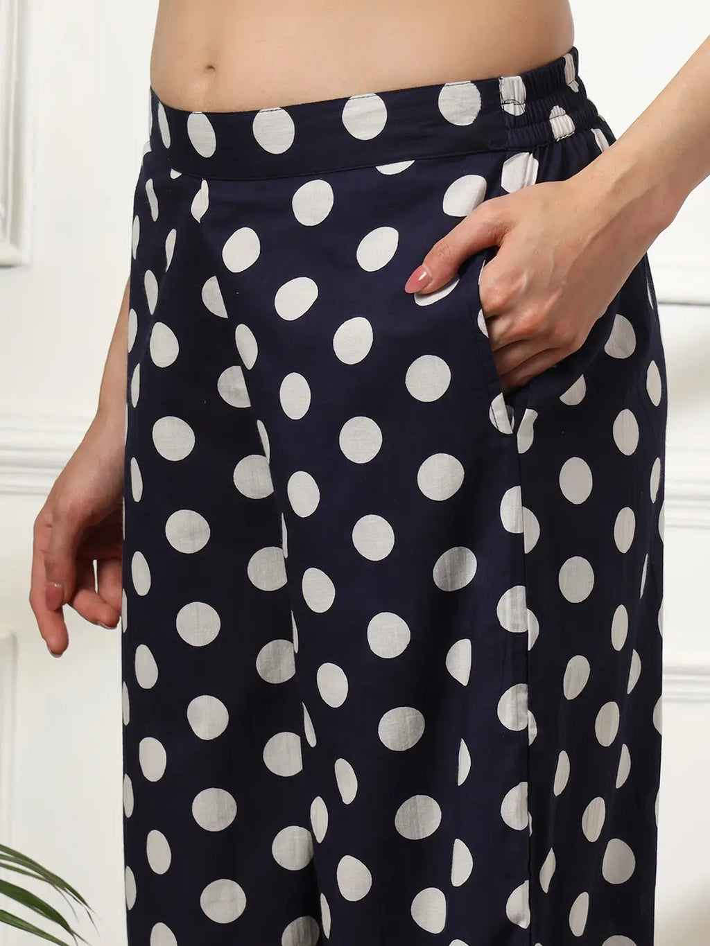 Yufta Blue Cotton Polka Dot Waistcoat Co-Ord