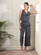 Yufta Blue Cotton Polka Dot Waistcoat Co-Ord