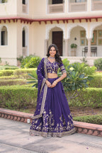 Lorenvalley Fashion Purple NC Vichitra Silk Sequins & Zari Embroidered Work Lehenga Choli with Dupatta - Distacart