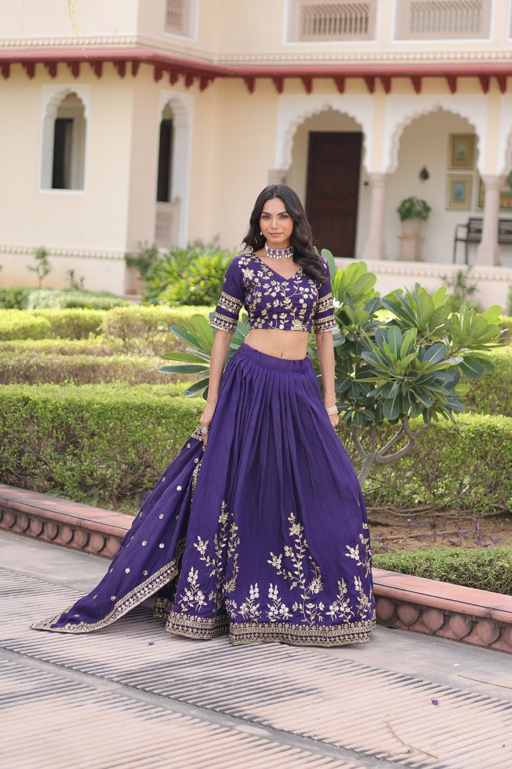Lorenvalley Fashion Purple NC Vichitra Silk Sequins & Zari Embroidered Work Lehenga Choli with Dupatta - Distacart