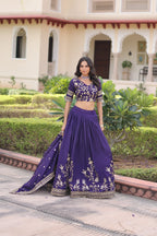Lorenvalley Fashion Purple NC Vichitra Silk Sequins & Zari Embroidered Work Lehenga Choli with Dupatta - Distacart
