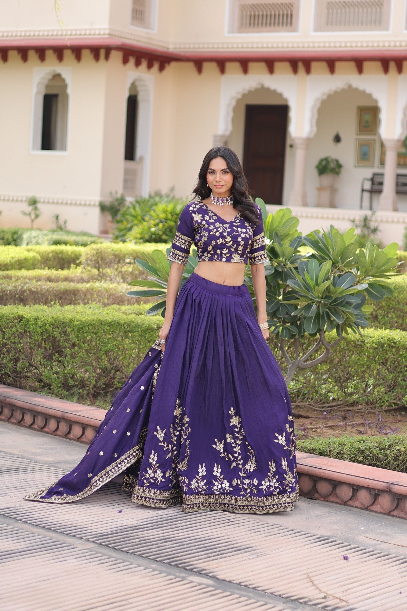 Lorenvalley Fashion Purple NC Vichitra Silk Sequins & Zari Embroidered Work Lehenga Choli with Dupatta - Distacart