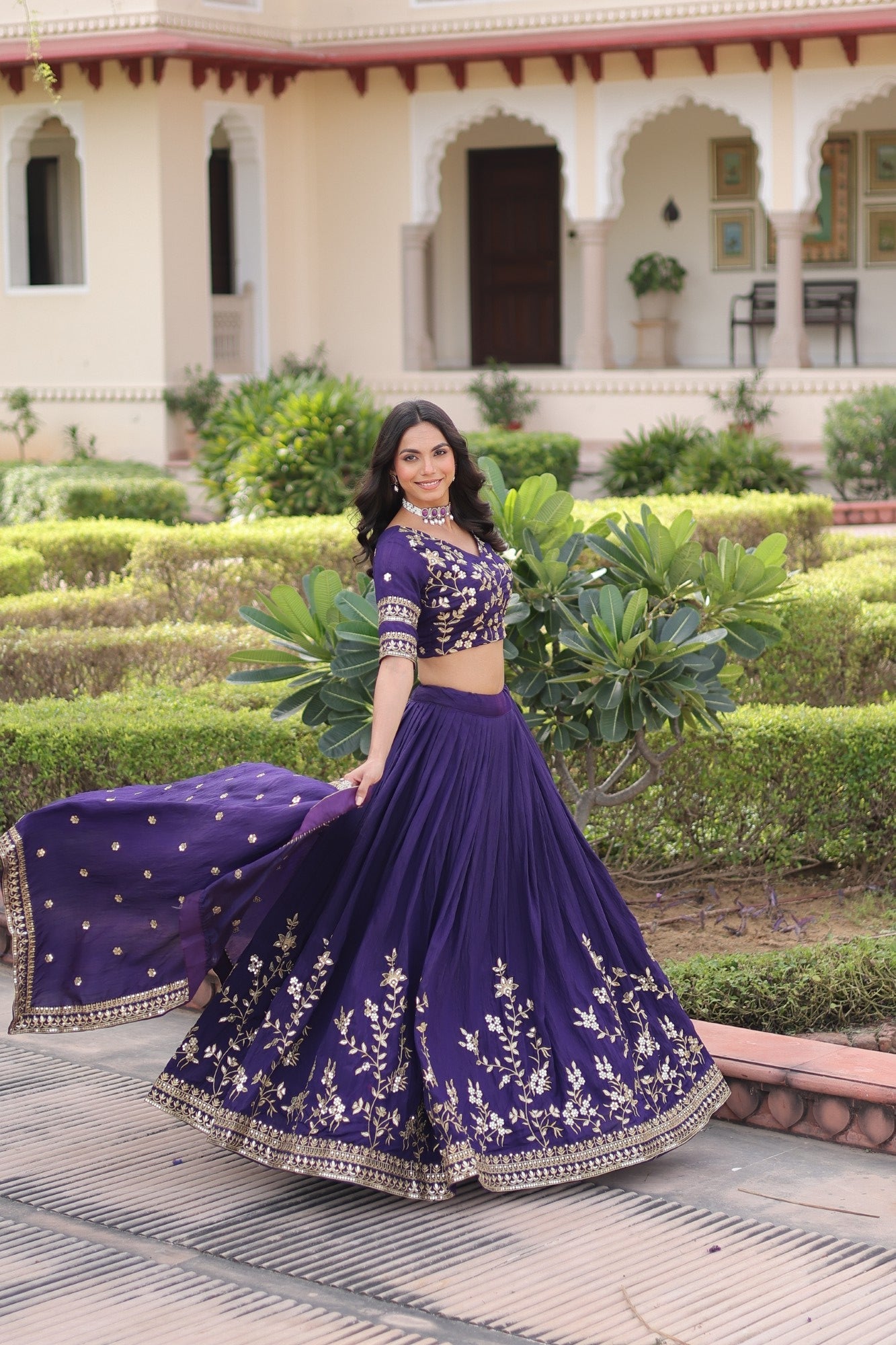 Lorenvalley Fashion Purple NC Vichitra Silk Sequins & Zari Embroidered Work Lehenga Choli with Dupatta - Distacart