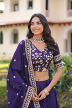 Lorenvalley Fashion Purple NC Vichitra Silk Sequins & Zari Embroidered Work Lehenga Choli with Dupatta - Distacart