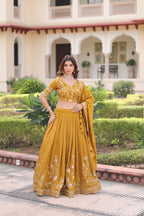 Lorenvalley Fashion Yellow NC Vichitra Silk Sequins & Zari Embroidered Work Lehenga Choli with Dupatta - Distacart