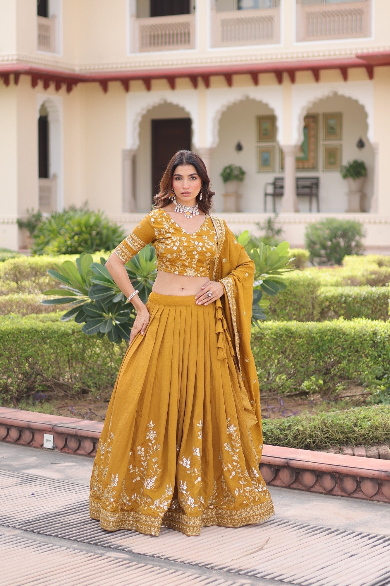 Lorenvalley Fashion Yellow NC Vichitra Silk Sequins & Zari Embroidered Work Lehenga Choli with Dupatta - Distacart