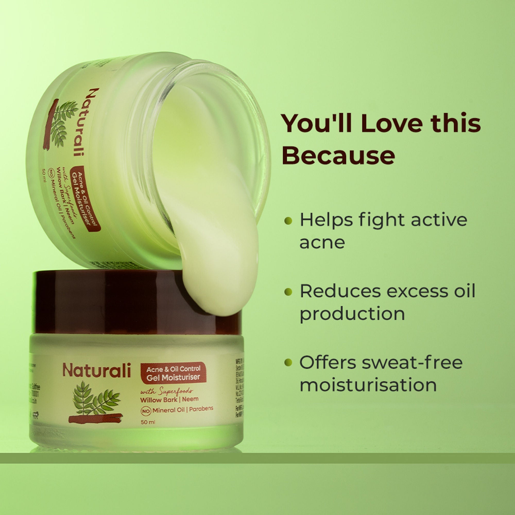 Naturali Acne & Oil Control Gel Moisturiser With Superfoods Willow Bark & Neem