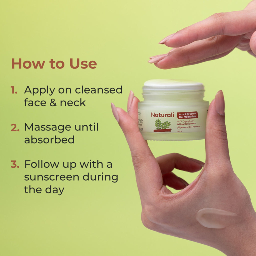 Naturali Acne & Oil Control Gel Moisturiser With Superfoods Willow Bark & Neem