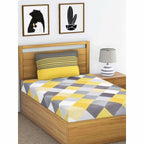 Cotton Double Bedsheet with 2 Pillow Covers - Yellow and Grey