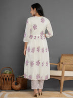Yufta Purple & White Gota_Patti Cotton Anarkali Kurta Dupatta Pant Set