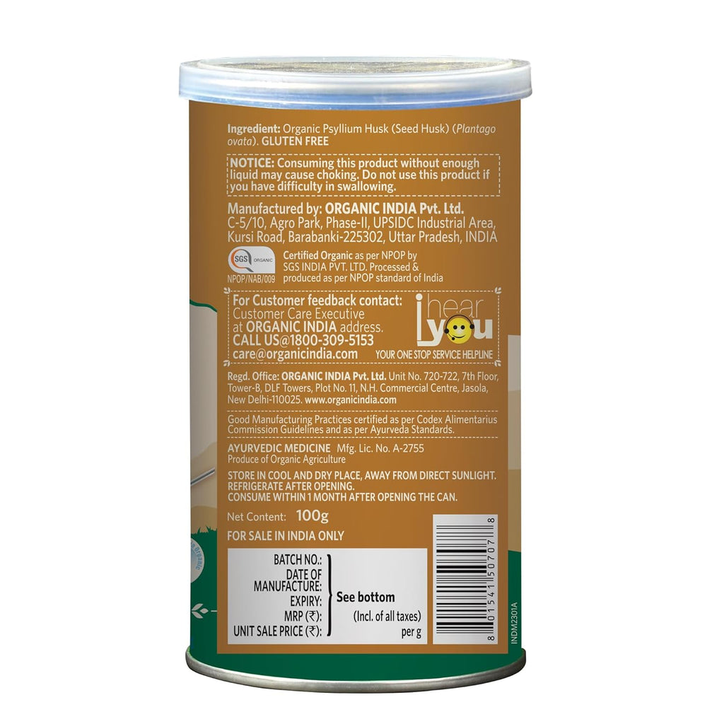 Organic India Psyllium Husk 100 Gram - Distacart
