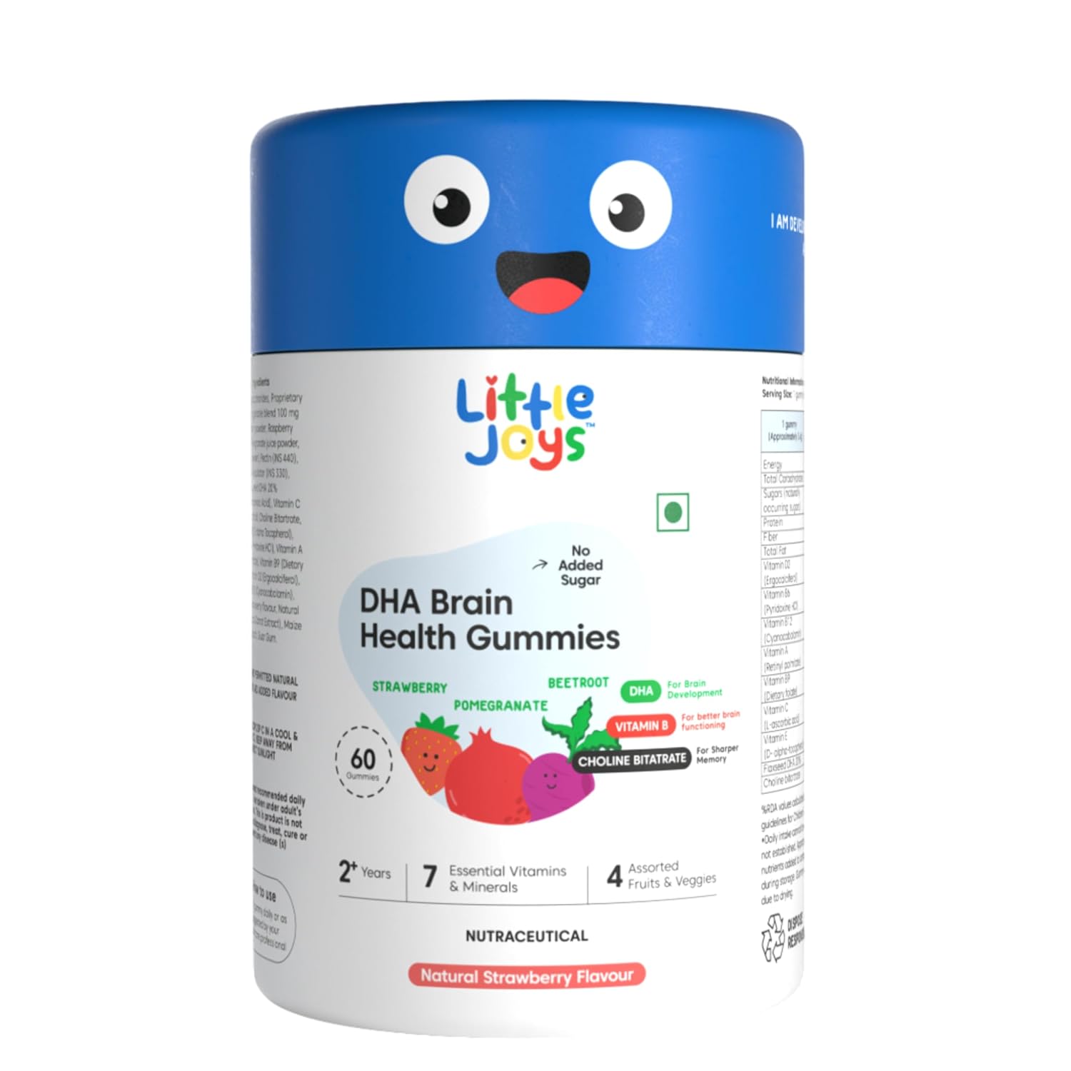 Little Joys DHA Brain Health Gummies for Kids (2-6 yrs)-No Added Sugar|Strawberry Flavor - Distacart