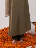 Yufta Olive Green Silk Embroidered Kurta Dupatta Set