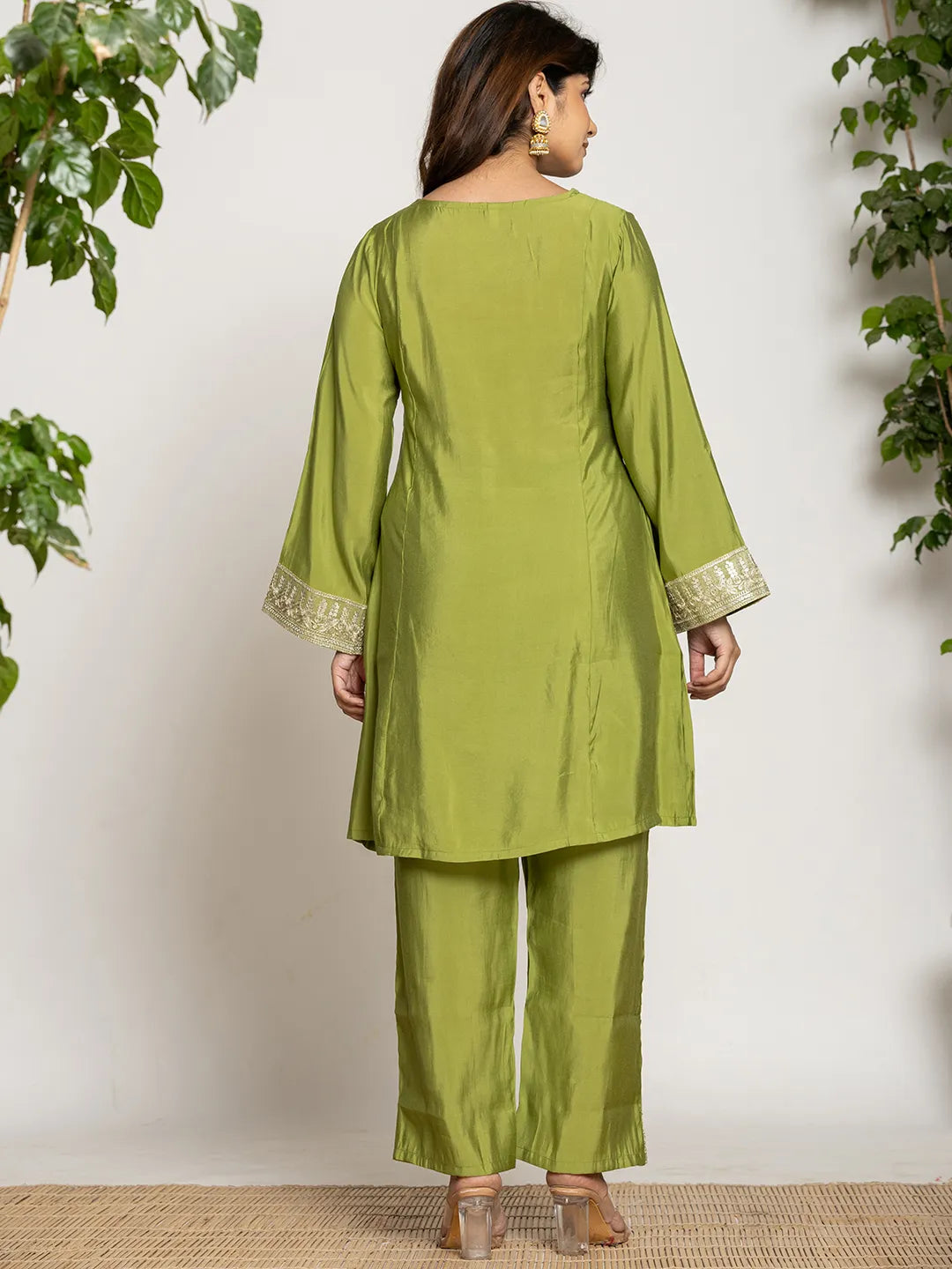 Yufta Green Silk Suit Set - Distacart