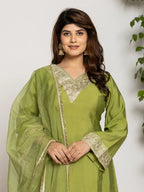 Yufta Green Silk Suit Set - Distacart