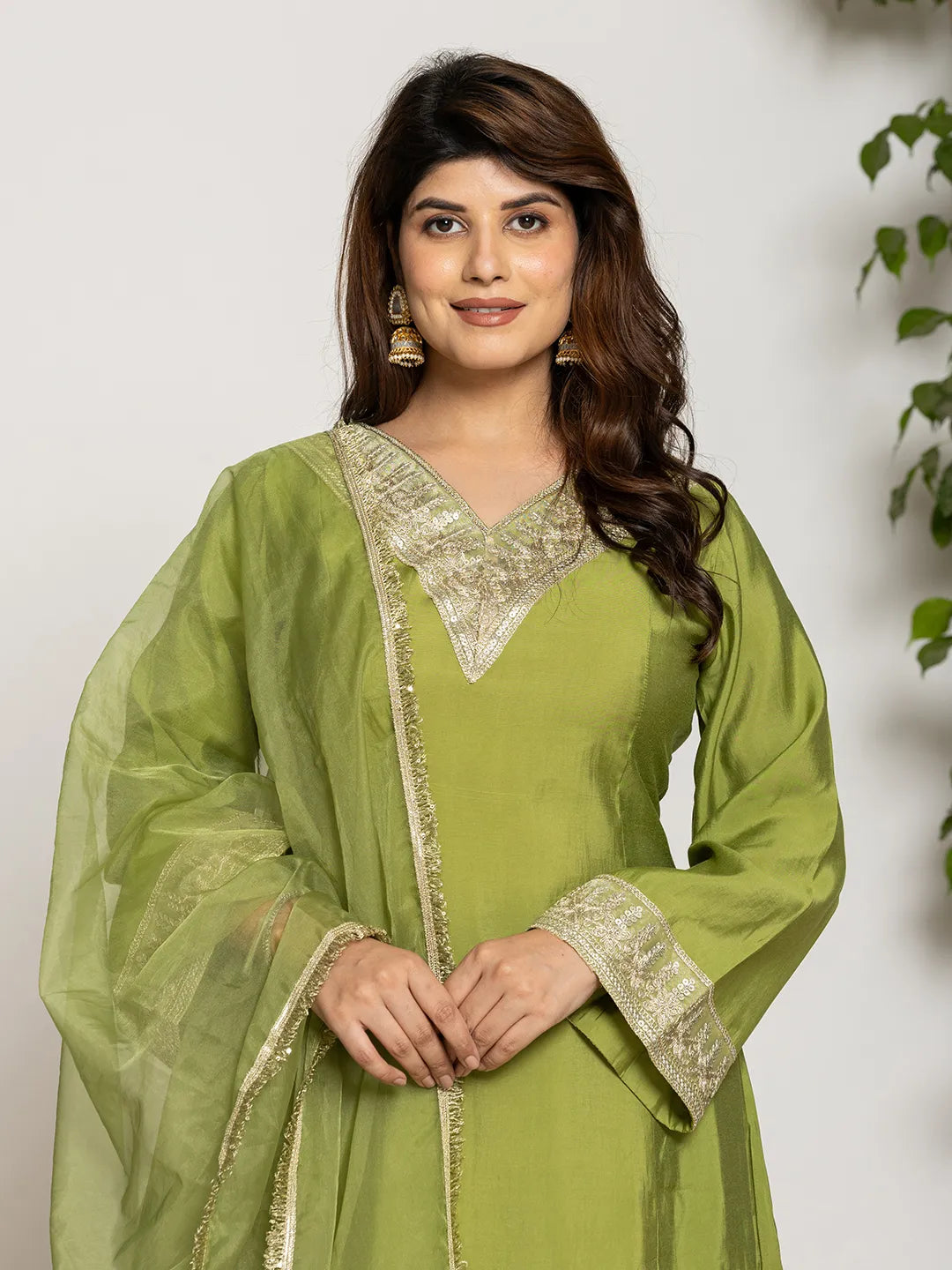 Yufta Green Silk Suit Set - Distacart