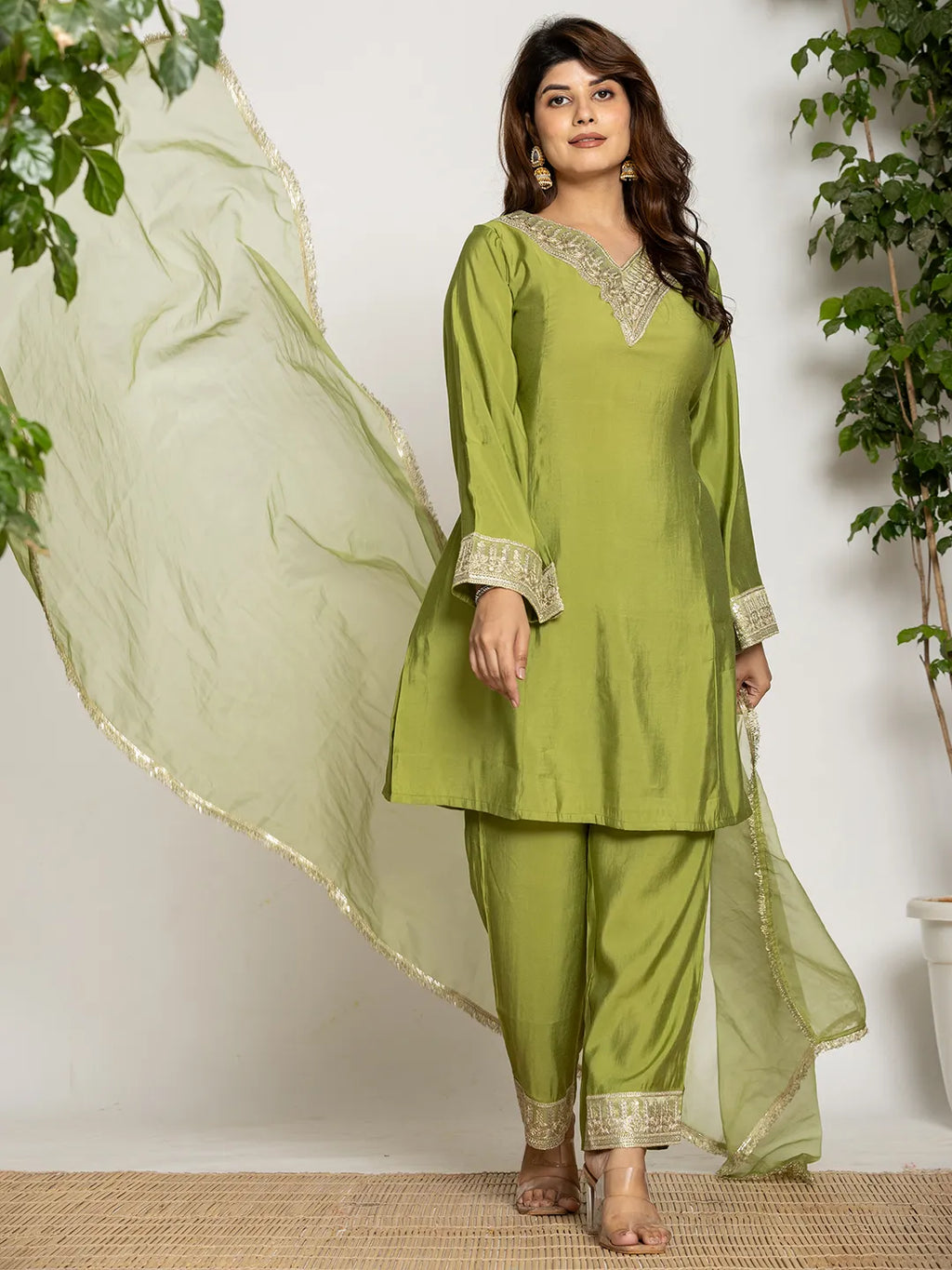 Yufta Green Silk Suit Set - Distacart