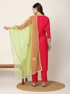 Yufta Pink Straight Solid Kurta Dupatta Set