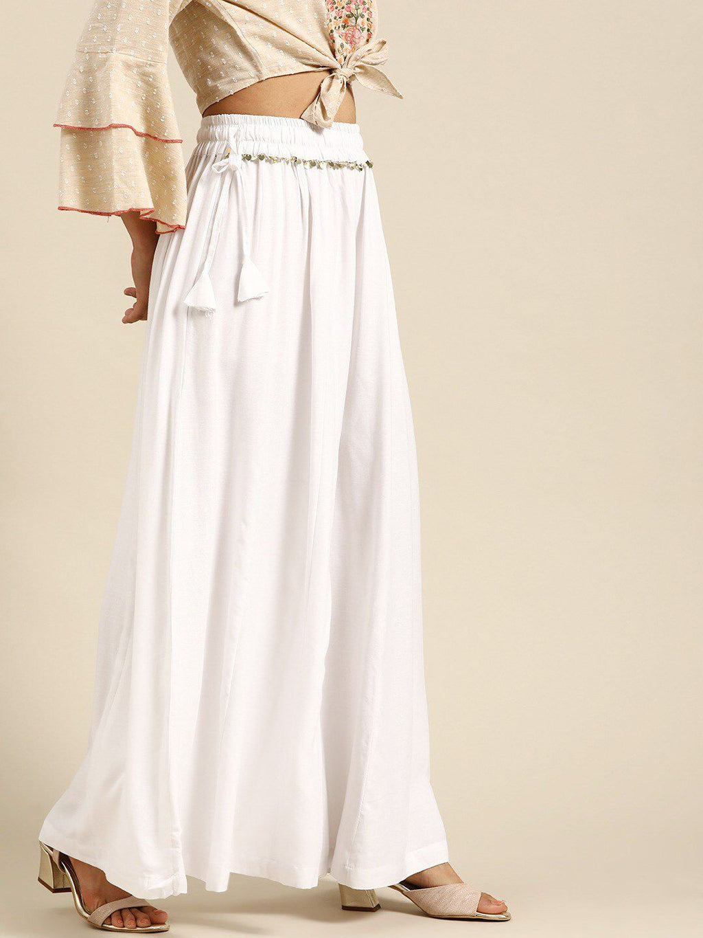 TAG 7 Women Elasticated Flared Ethnic Palazzos