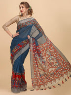 Sangria Ethnic Motif Printed Pure Linen Saree - Distacart