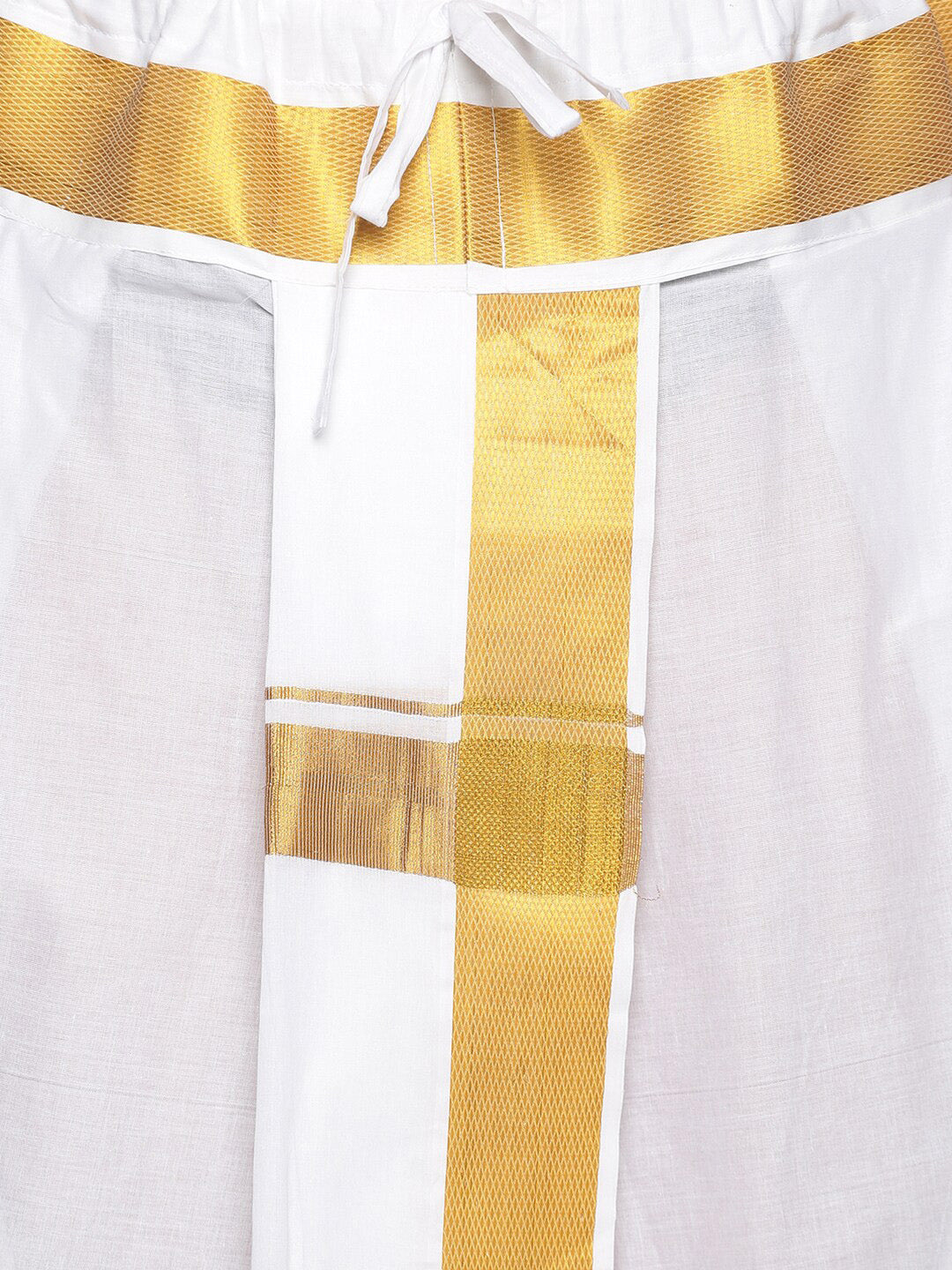Sethukrishna Men White & Gold-Coloured Solid Readymade Dhoti Pant - Distacart